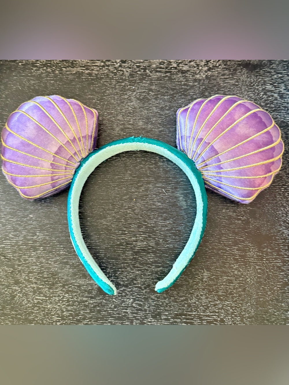 Disney Little Mermaid Purple Shell Ears Headband with Teal Band (No Bow)